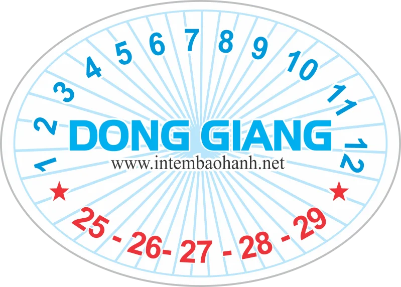 Tem bảo hành elip logo Đông Giang