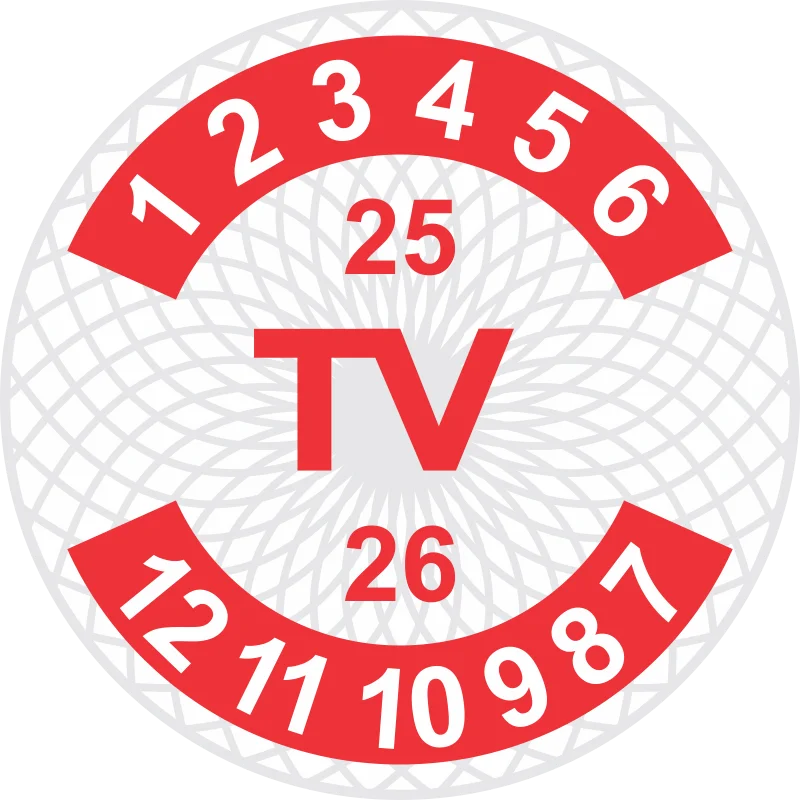 Tem bảo hành tròn màu đỏ logo TV