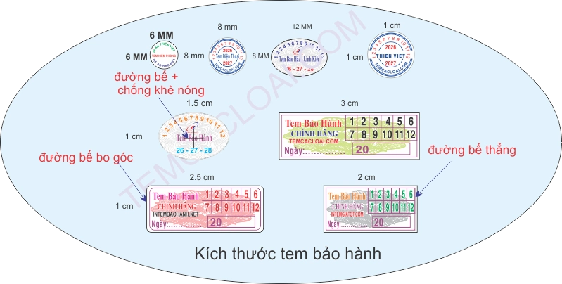 Kích thước tem bảo hành thông dụng