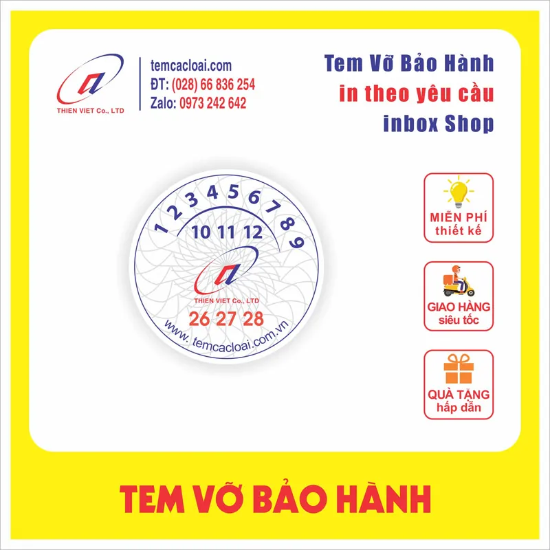 Tem bảo hành tròn 2026 Mẫu tem bảo hành tròn 2026 dán ốc điện thoại - Xưởng in tem nhãn